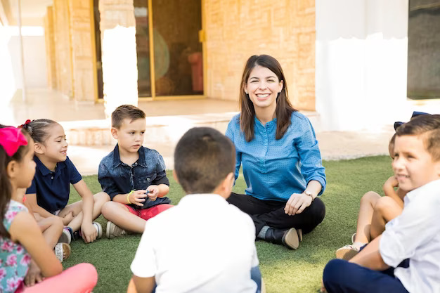 Joyful Teacher Surrounded by Children